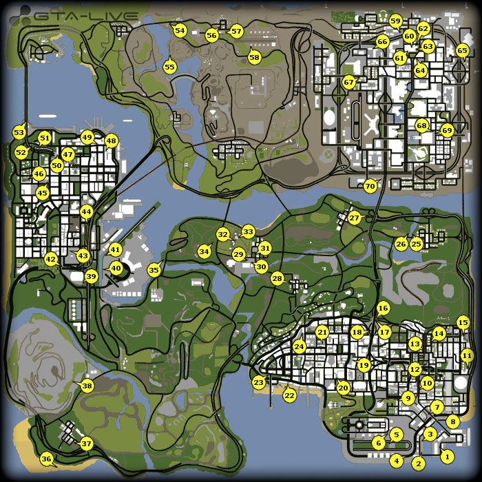 Карта уникальных прыжков в GTA San Andreas